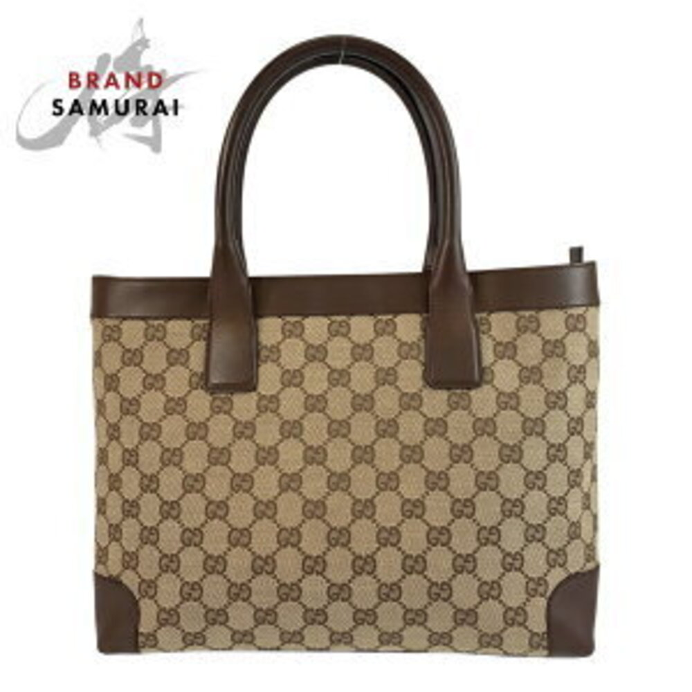 Gucci canvas tote handbag Beige bag Tan leather brown GG - Picture 2 of 10